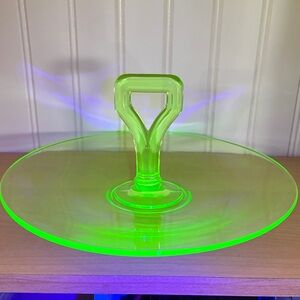 Green Uranium Glass Serving Stand w/ Handle